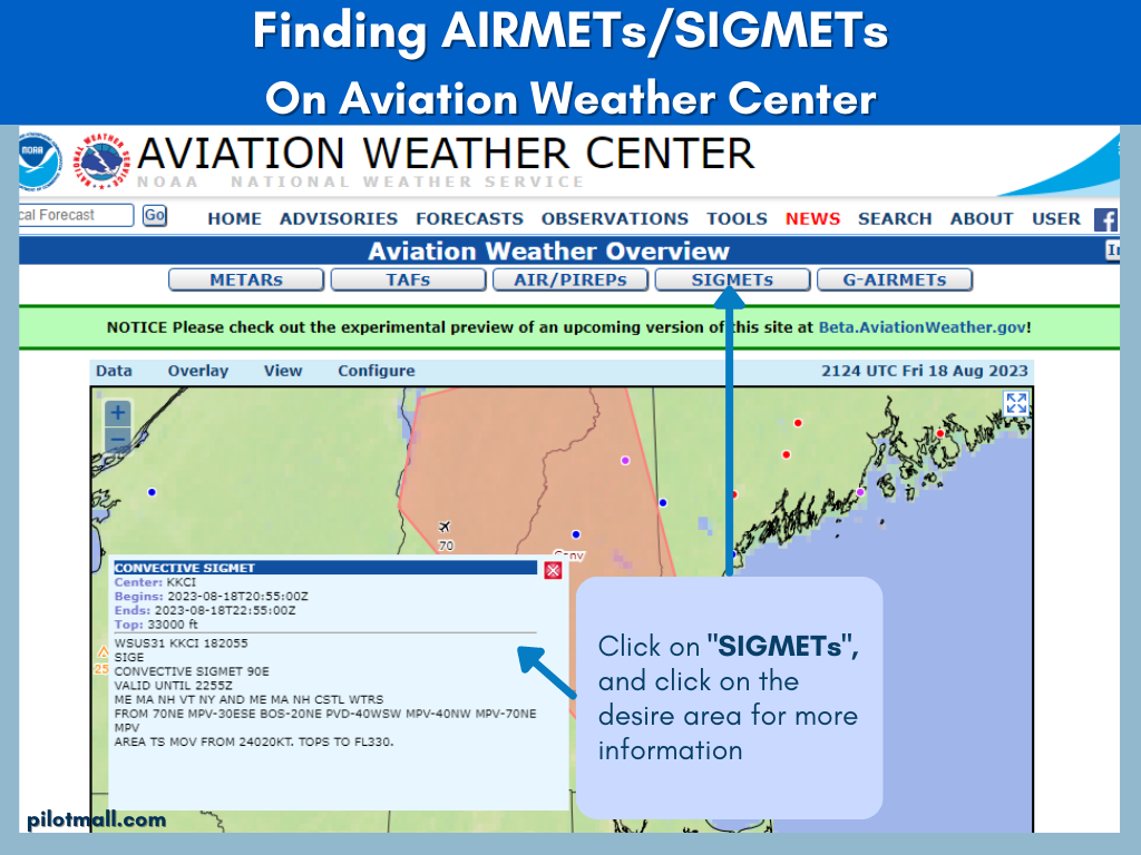 Finding AIRMET SIGMETs on Aviation Weather Center - Pilot Mall