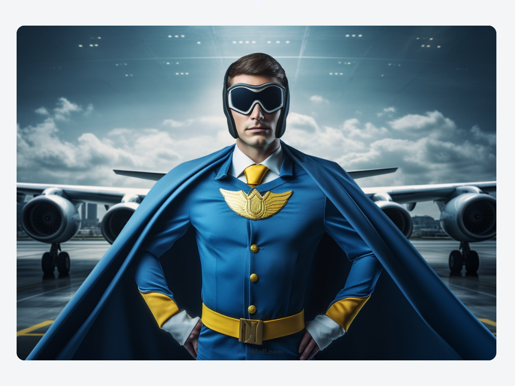 A Pilot dressed like a super hero - Pilot Mall