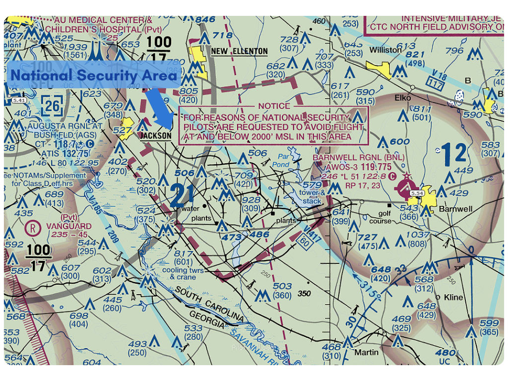 Área de seguridad nacional en un gráfico seccional - Pilot Mall
