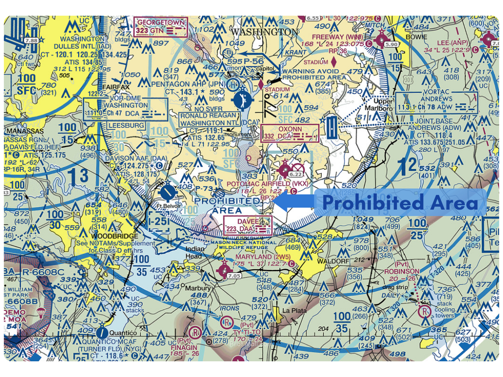 Prohibited Area on Sectional Chart - Pilot Mall