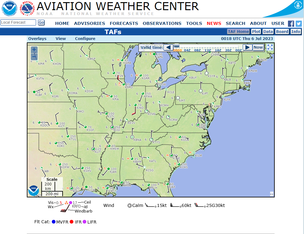 Captura de pantalla de un TAF de Aviationweather.gov