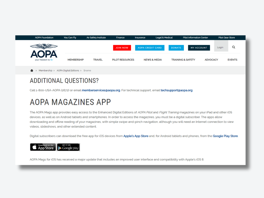 AOPA Magazine App Screenshot