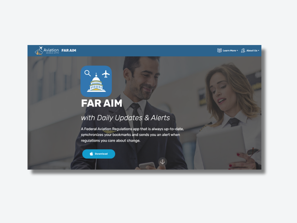 Captura de tela do site do aplicativo FAR AIM