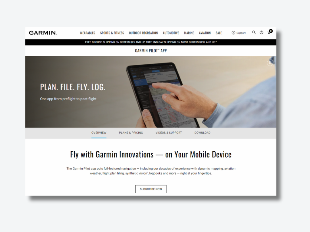 Garmin Pilot App Site Screenshot