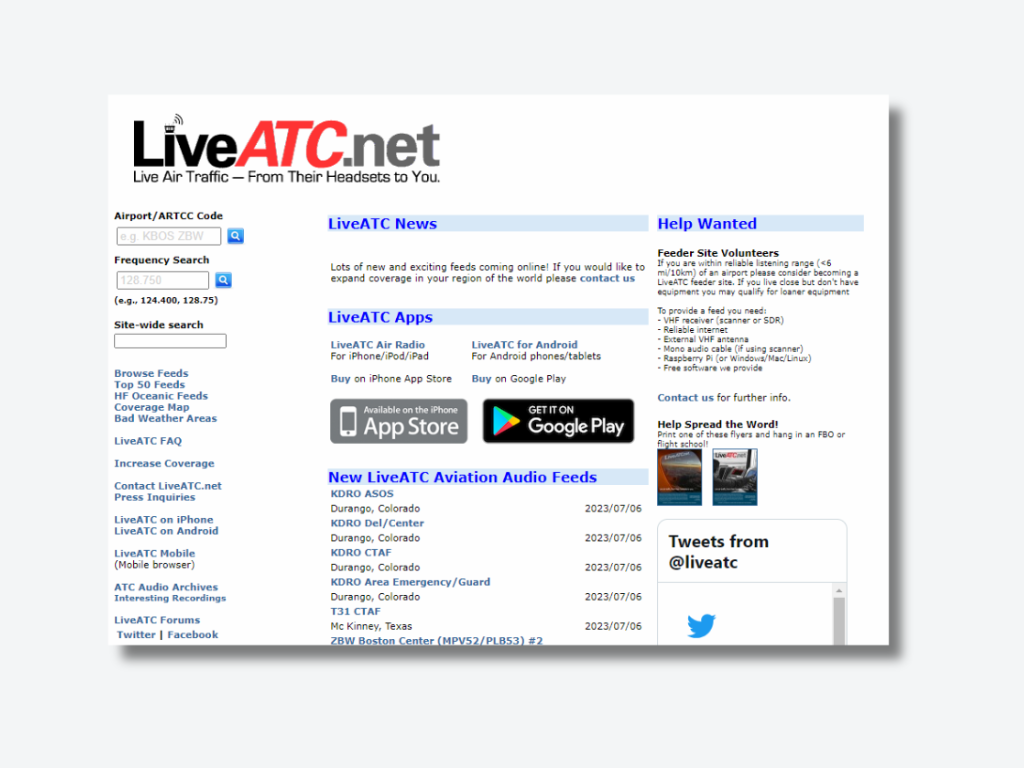 LiveATC App Site Screenshot