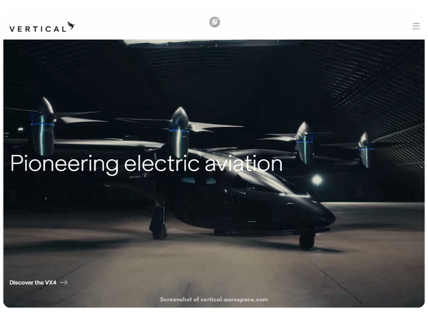 Screenshot of vertical-aerospace.com website