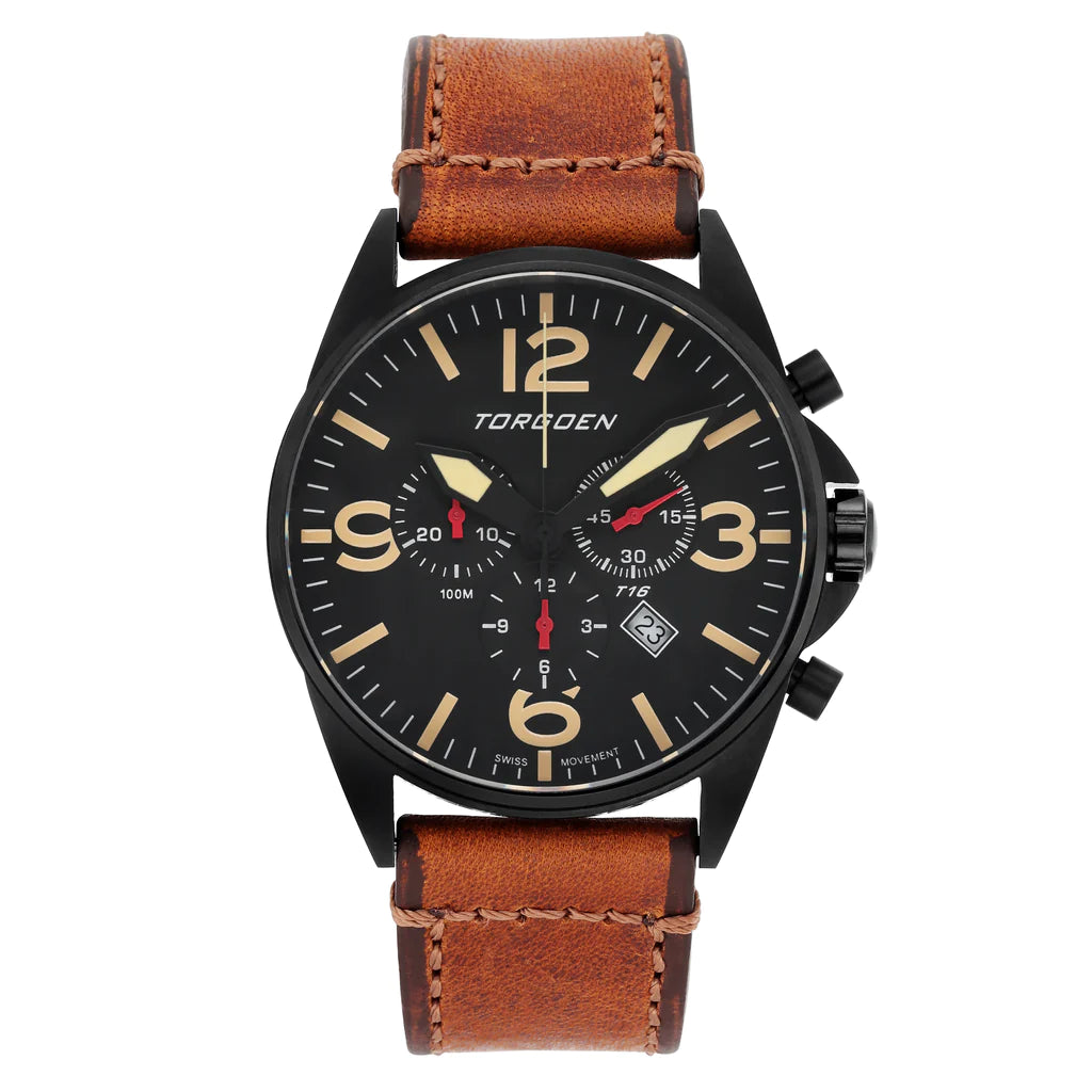 Torgoen T16 Black Swiss Chronograph Pilot Watch