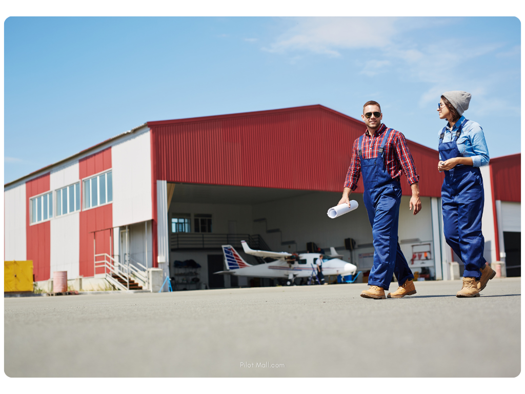 Two Aviation Mechanics walking from a Hangar - Pilot Mall
