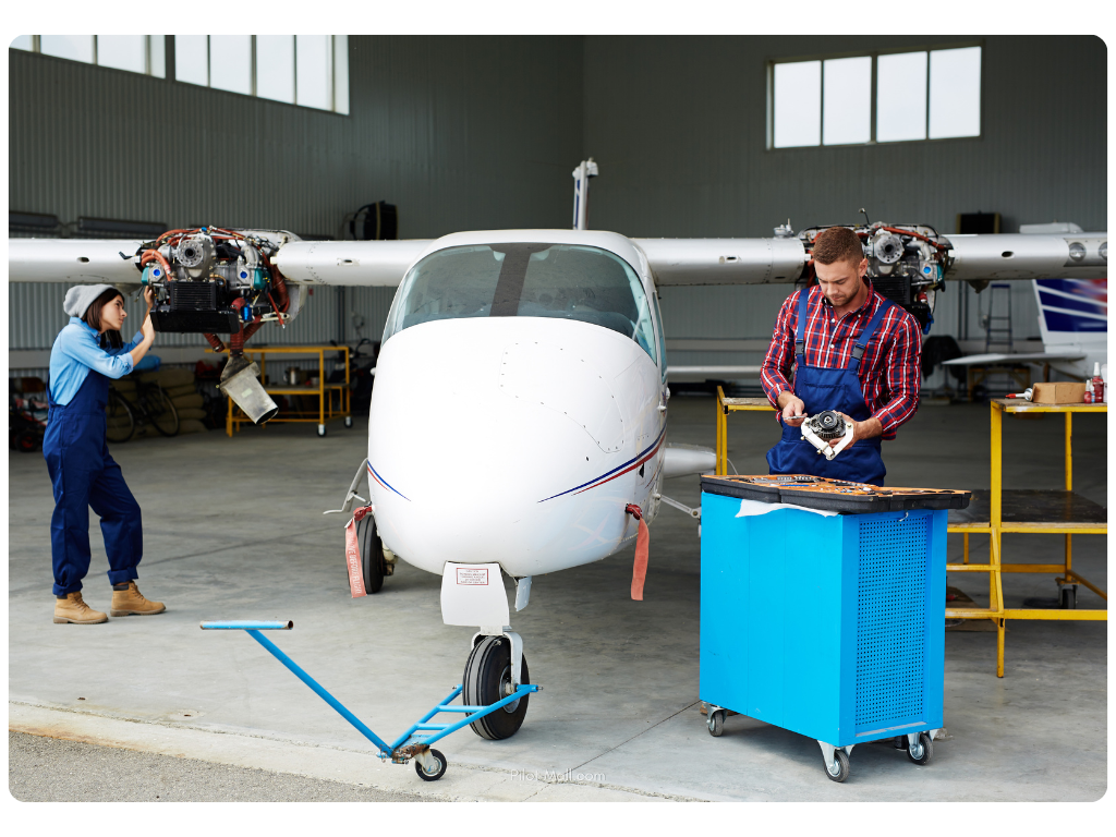 Two Mechanics working on an aircraft - Pilot Mall