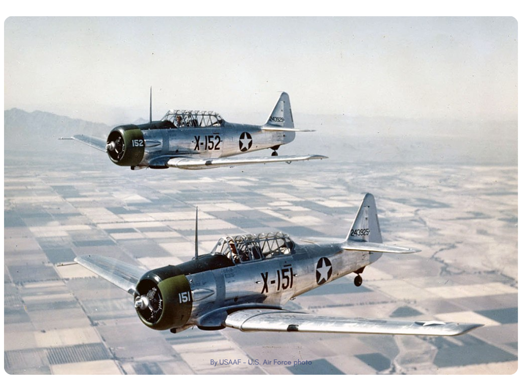 Two US Army Air Forces Texan trainers in flight near Luke Field