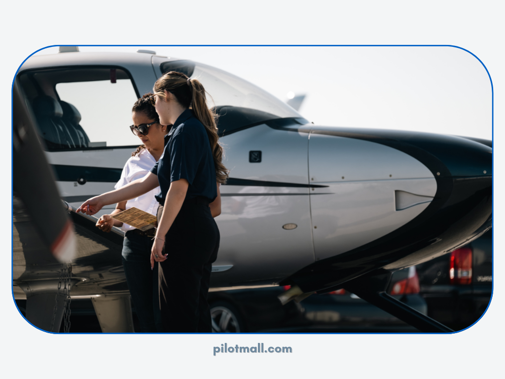 Dos mujeres piloto revisando una lista de verificación - Pilot Mall