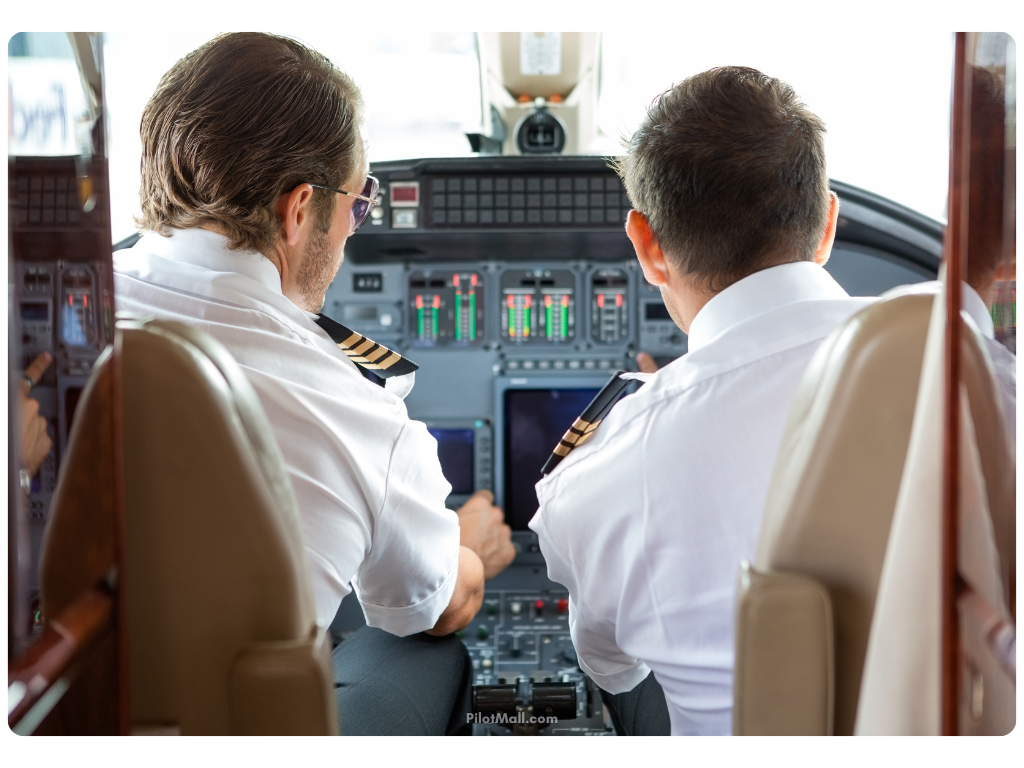 Two pilots in the cockpit hard at work - Pilot Mall