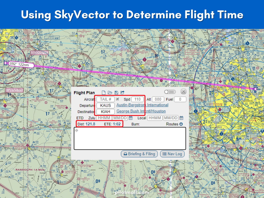Una captura de pantalla de SkyVector para planificar vuelos