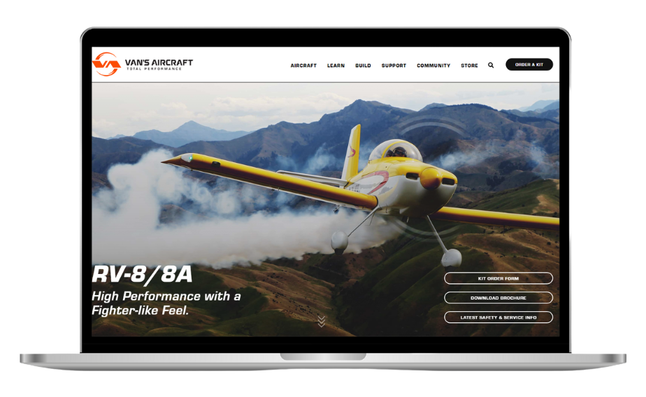 Sitio web de Vans Aircraft para Rv8