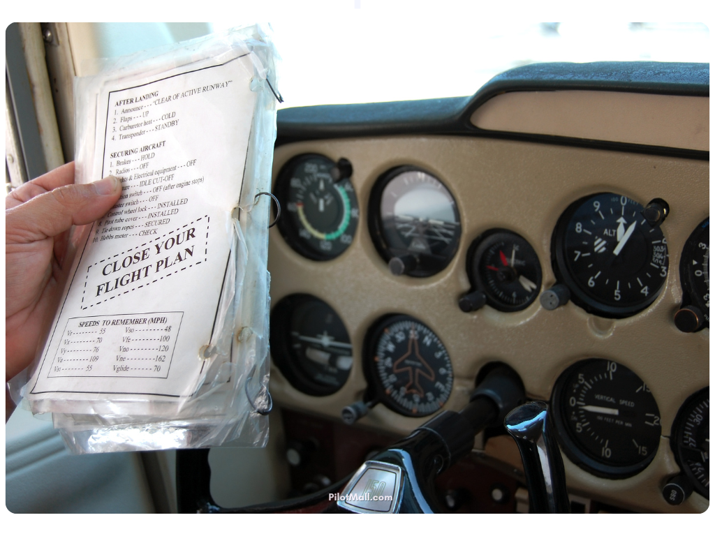 a checklist that says to close your flight plan