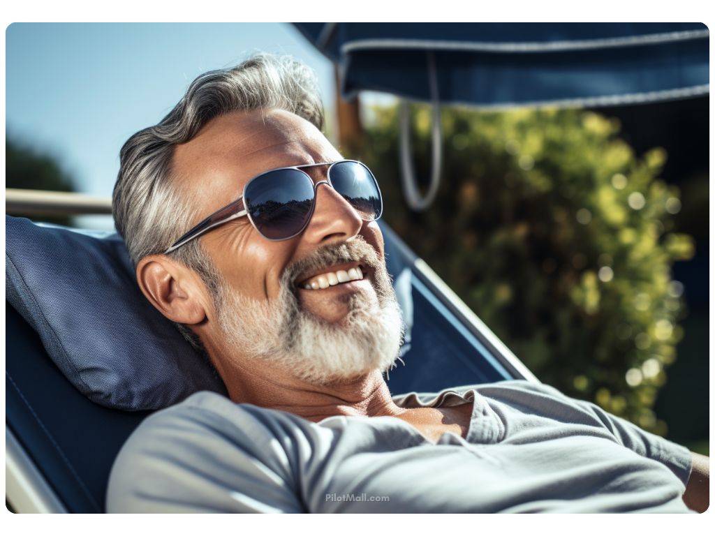 a man enjoying the sun outside wearing sunglasses - Pilot Mall