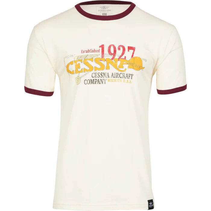 Cessna Vintage 20's 30's Plane Logo Officially Licensed Ringer T-Shirt