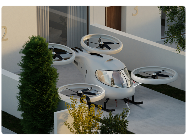 eVTOL parked by a home - Pilot Mall