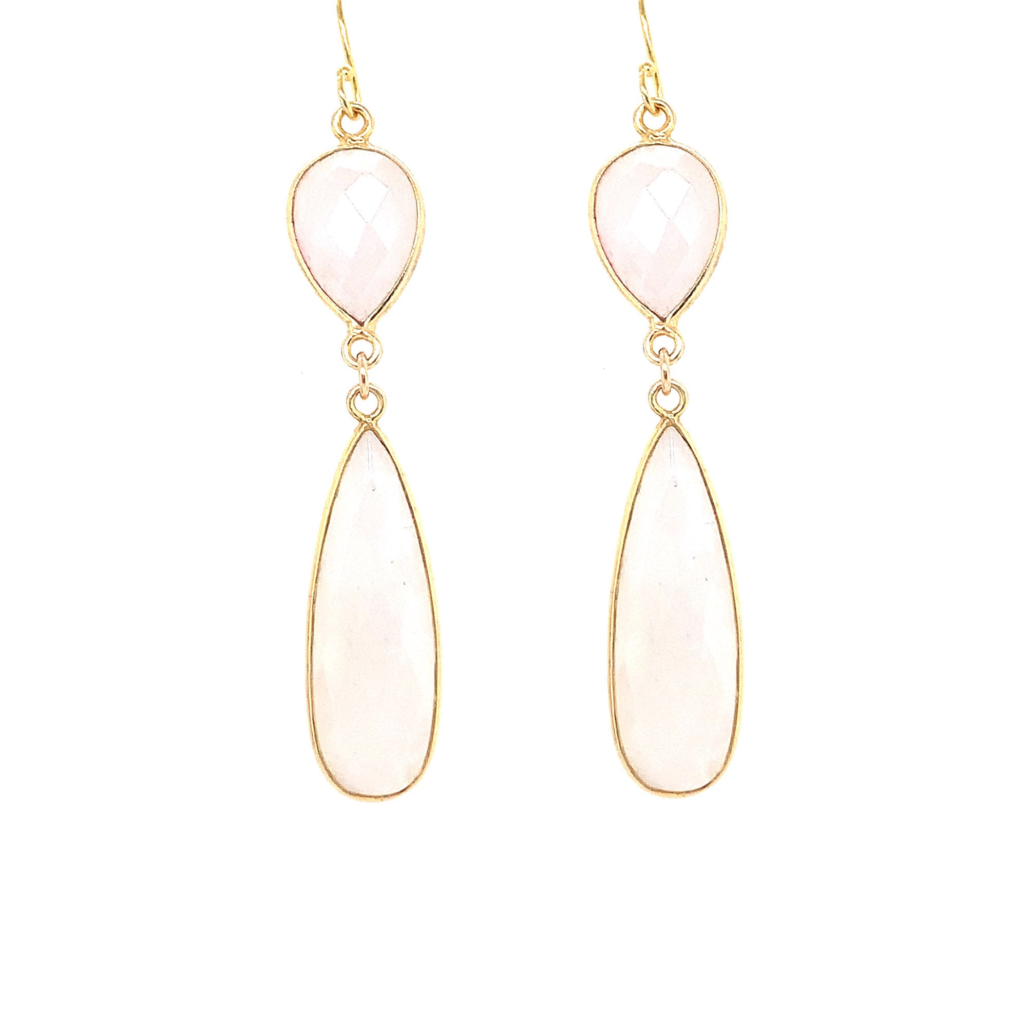 Rainbow Moonstone Regal Double Earring Drops, Gold