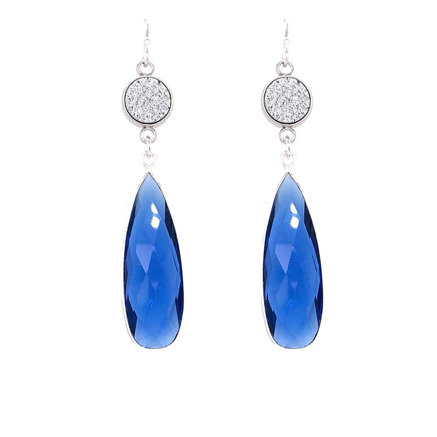 Silver Druzy and Blue Quartz Regal Double Earring Drops