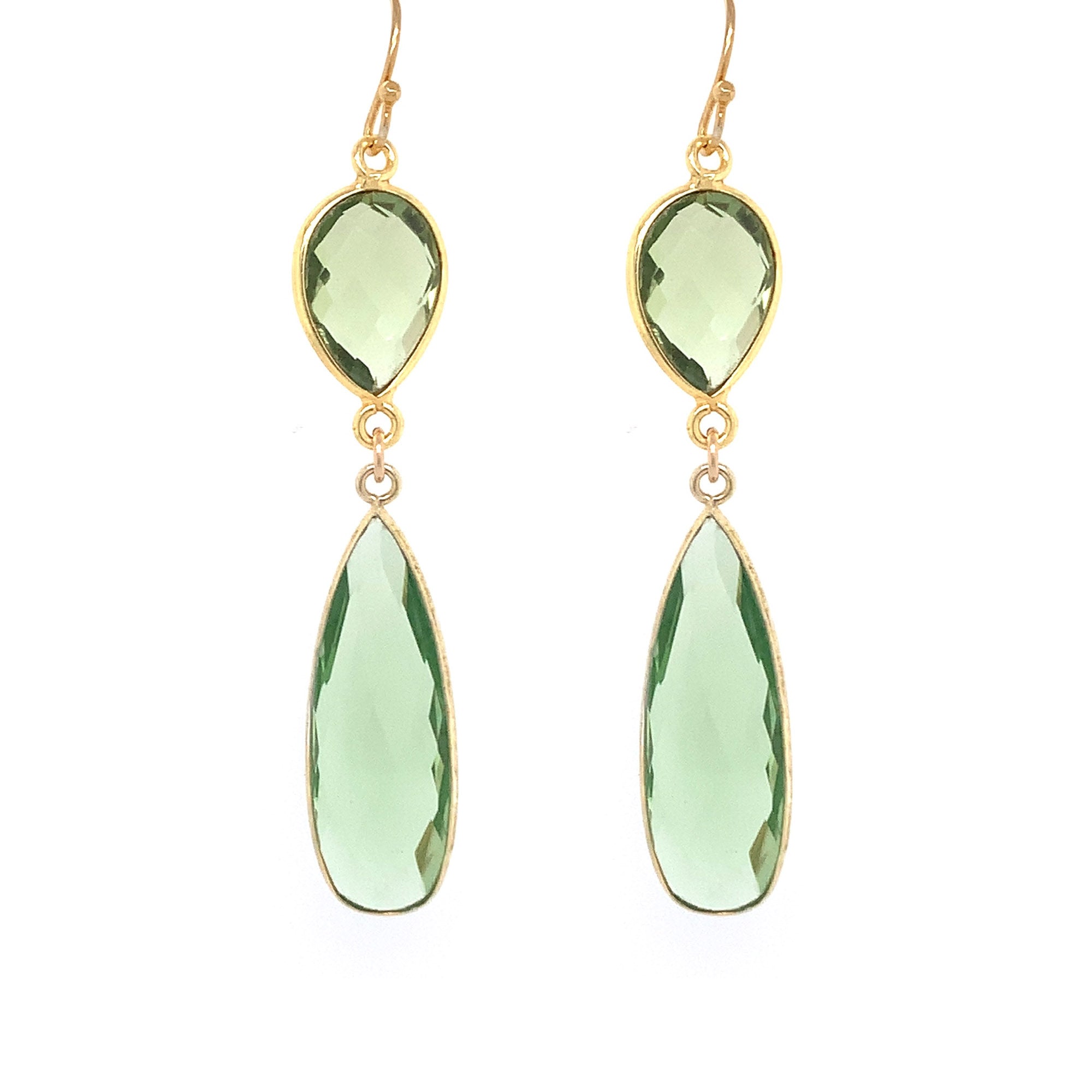 Green Amethyst Regal Double Earring Drops, Gold