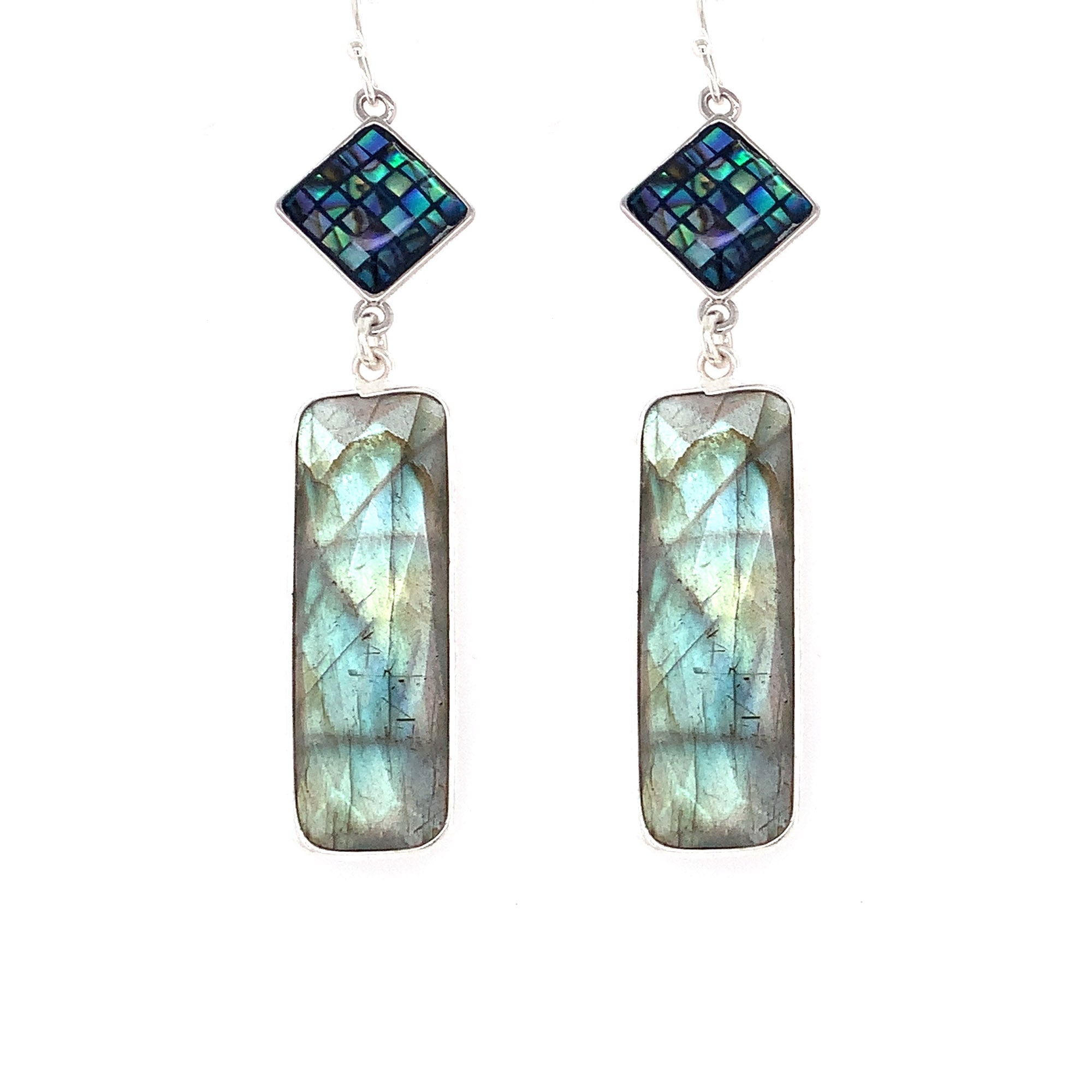 Abalone & Labradorite Regal Double Earring Drops - Silver