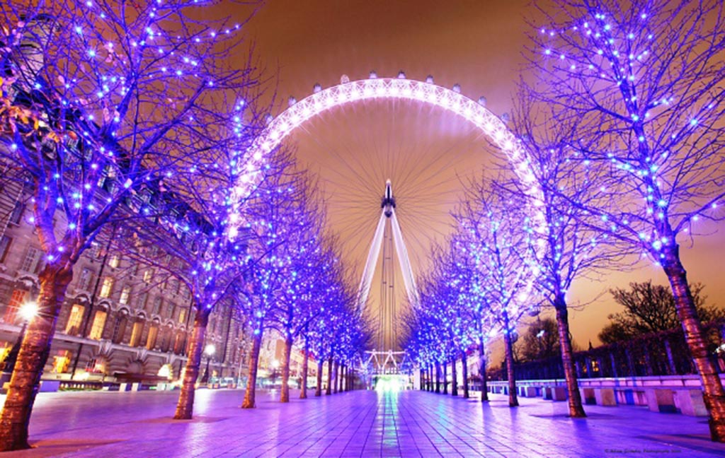 London Eye led fireworks trees lit-up purple printing light up canvas ...
