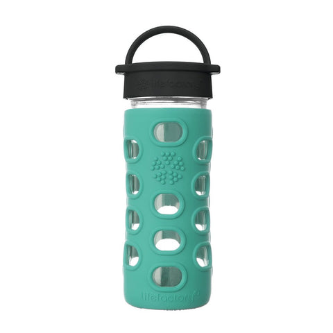Lifefactory 12 oz Glass Water Bottle with Classic Cap and Silicone Sleeve - Kale