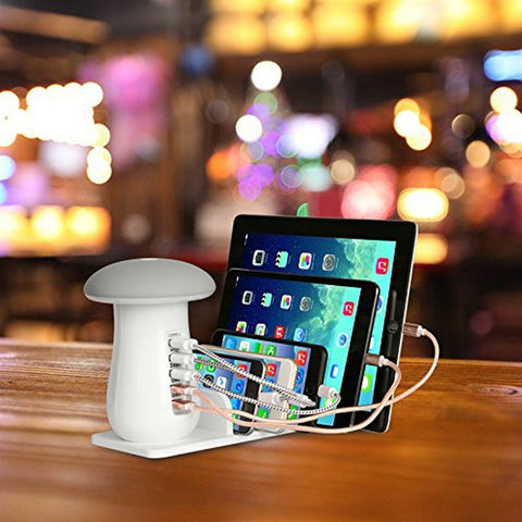 5 Ports 3.0 USB Mushroom Table Lamp Quick Charger