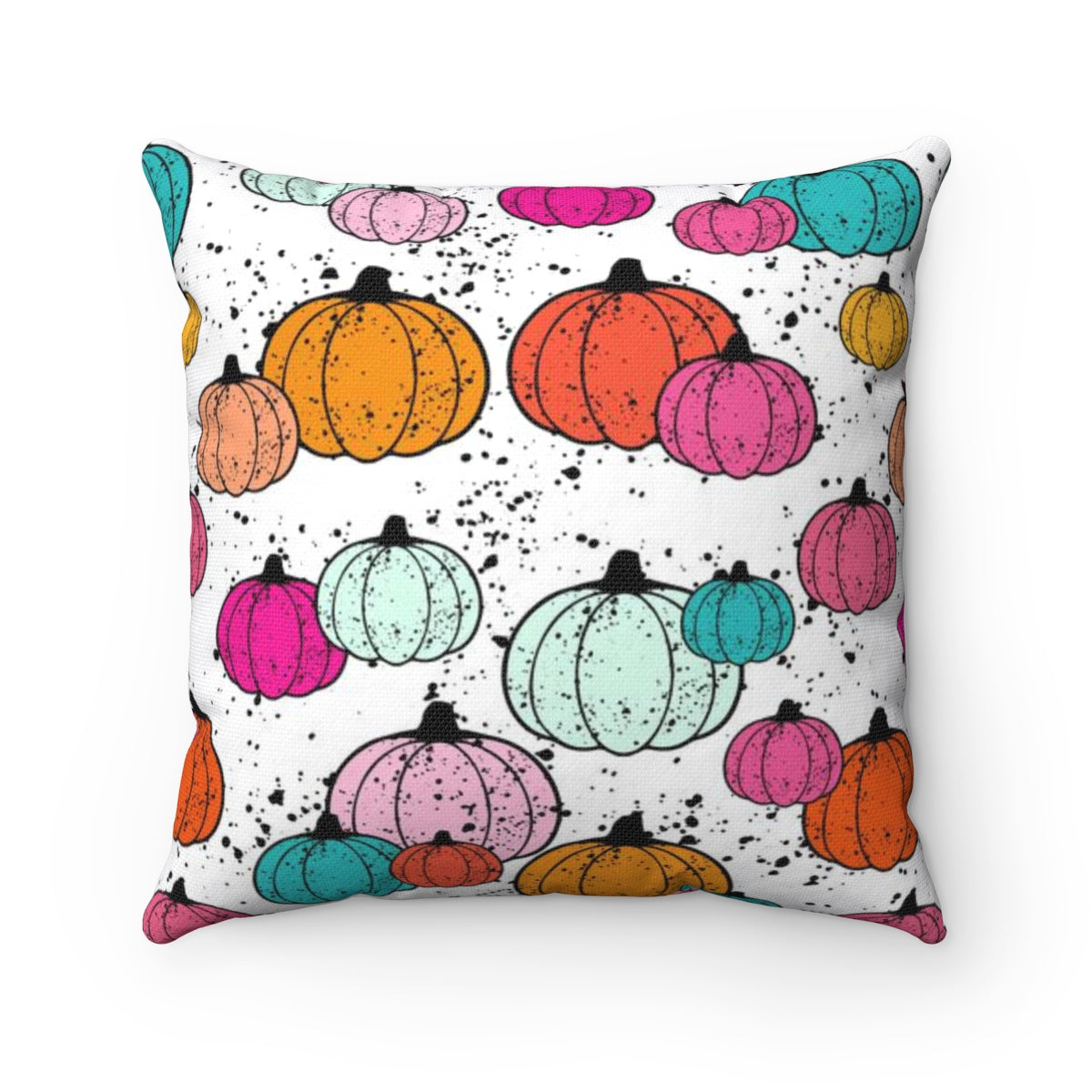 Colorful Splatter Painted Pumpkin Halloween Throw Pillow