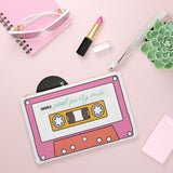 Pink and Coral Pool Party Mix Cassette Tape Faux Leather Clutch Bag