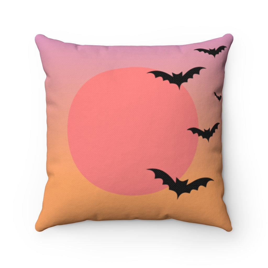 Lavender Peach Gradient moon and bats Halloween Throw Pillow