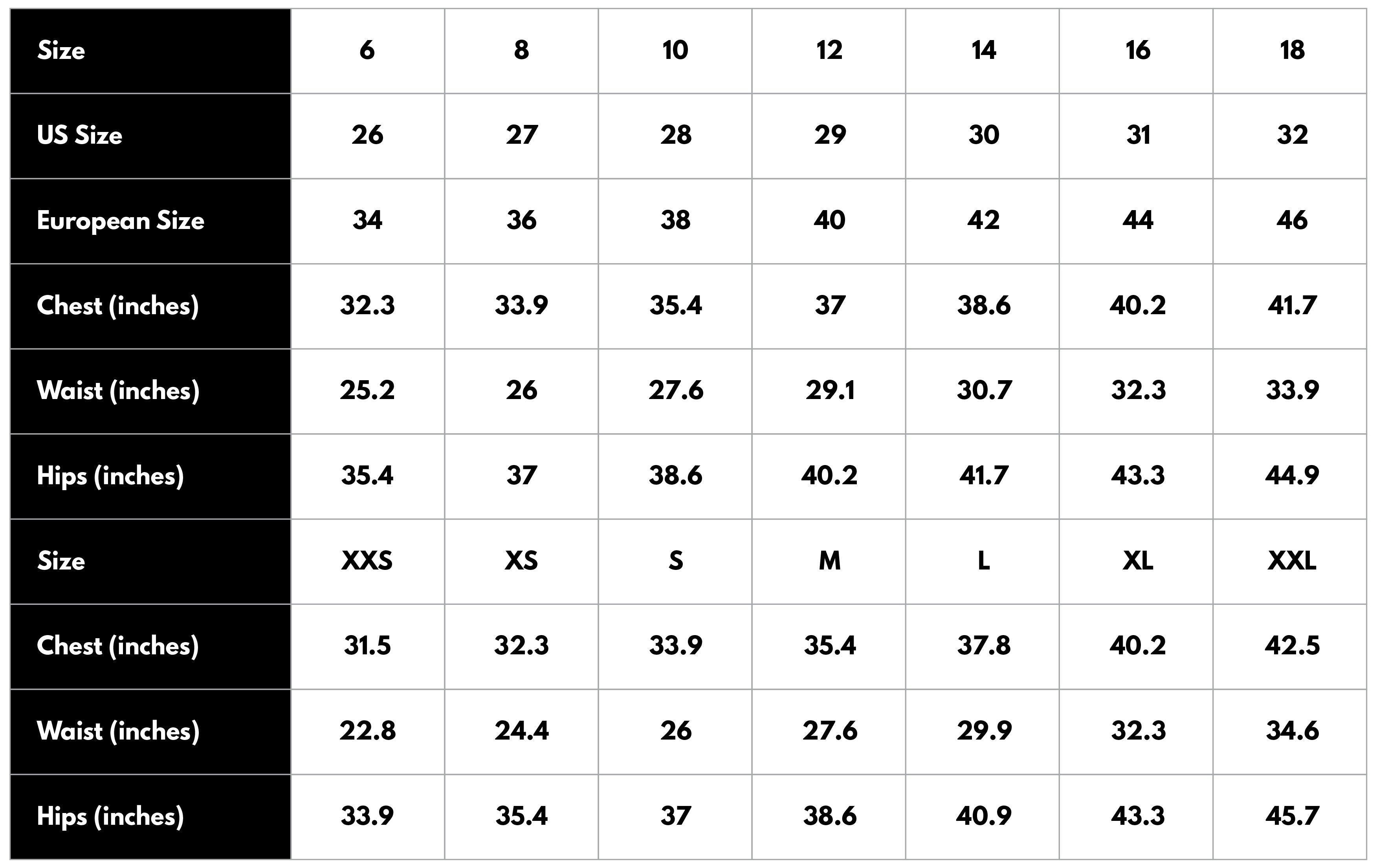 Sizing Chart Androgyny Shop