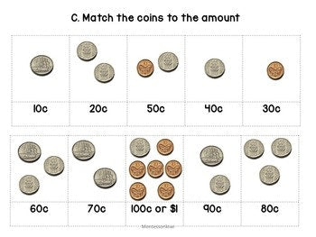 new zealand money level 1 matching amounts shop montessori resources for 6 12 elementary homeschool and class rooms