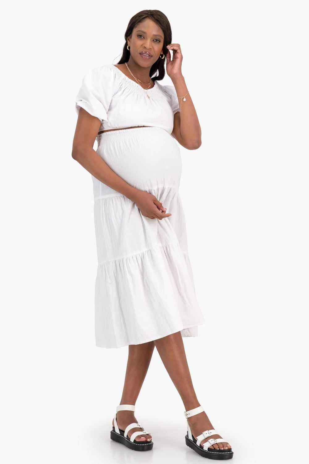 Maternity Tiered Skirt & Peasant Crop Top