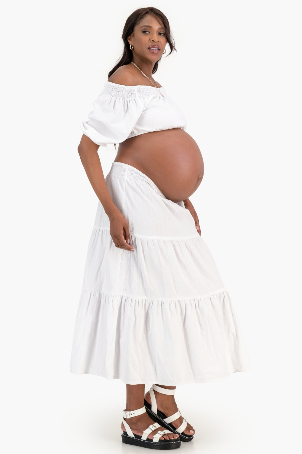 Maternity Tiered Maxi Skirt & Peasant Crop Top
