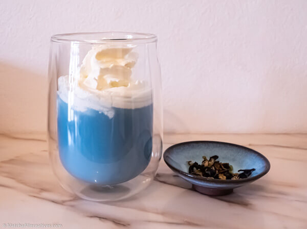 Butterfly Pea Tea Latte with Whipped Cream