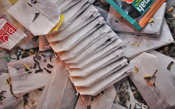 Pile of non-compostable tea bags