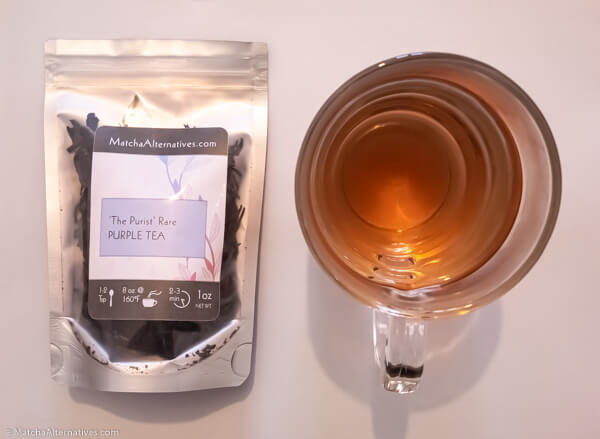 Purple Tea Packet and Brewed  Looseleaf