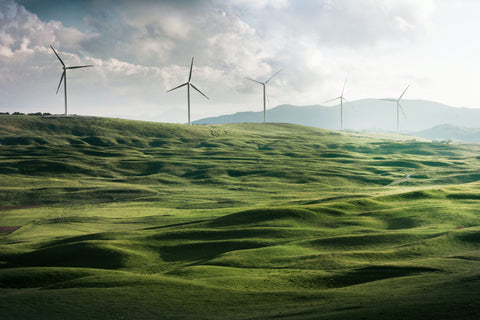 Wind turbines in a hilly landscape