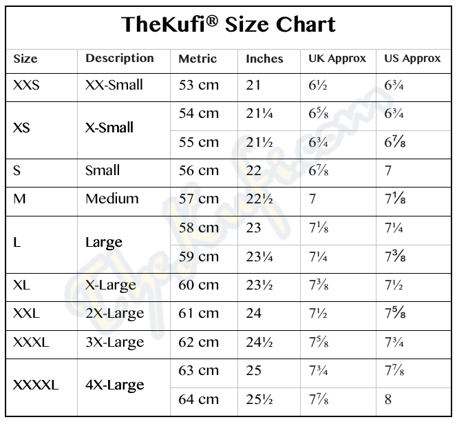 TheKufi size chart - Muslim Mall