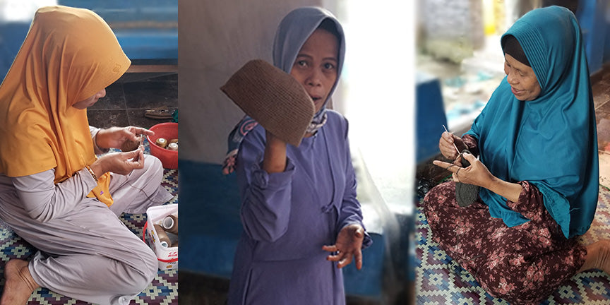 Muslim women in the small village of Cianjur, Indonesia hand-crocheting for TheKufi