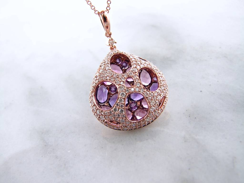 Rose Gold Diamond Amethyst Pendant, Lotus Pod $3705 | Wexford Jewelers