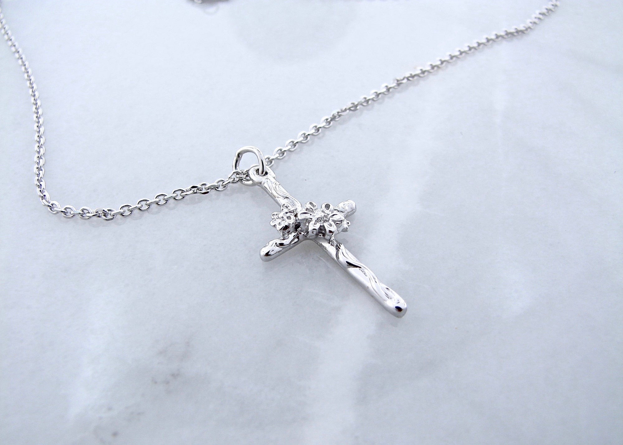 White Gold Cross Necklace, Daisy Vine 