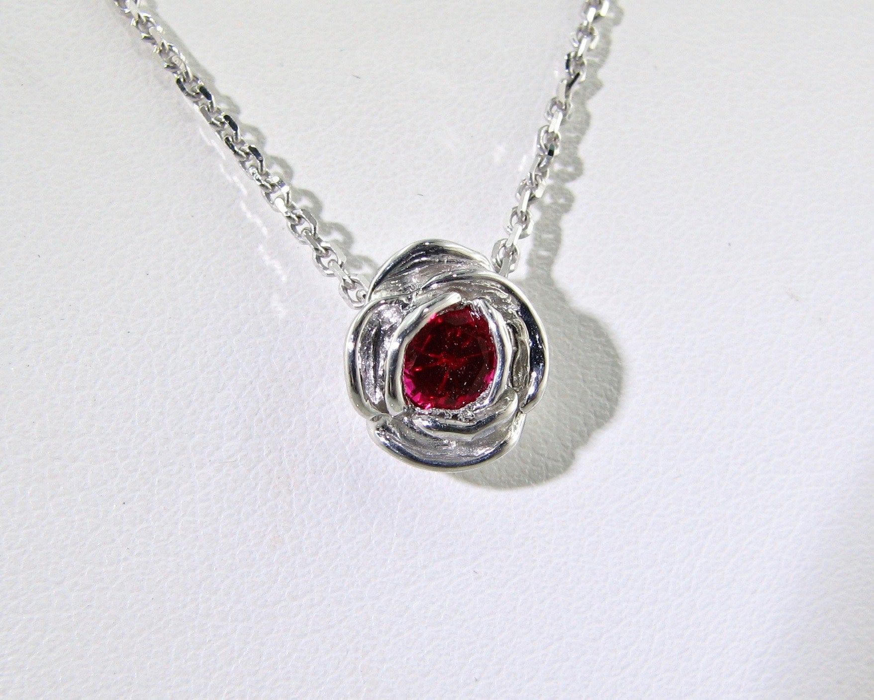 Silver Ruby July Birthstone Necklace, Rose Slider $150 | Wexford Jewelers