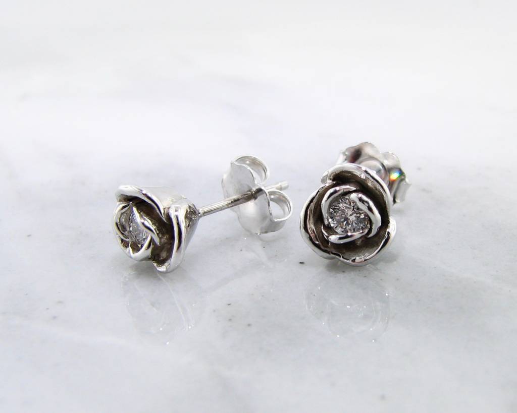 silver rose earrings