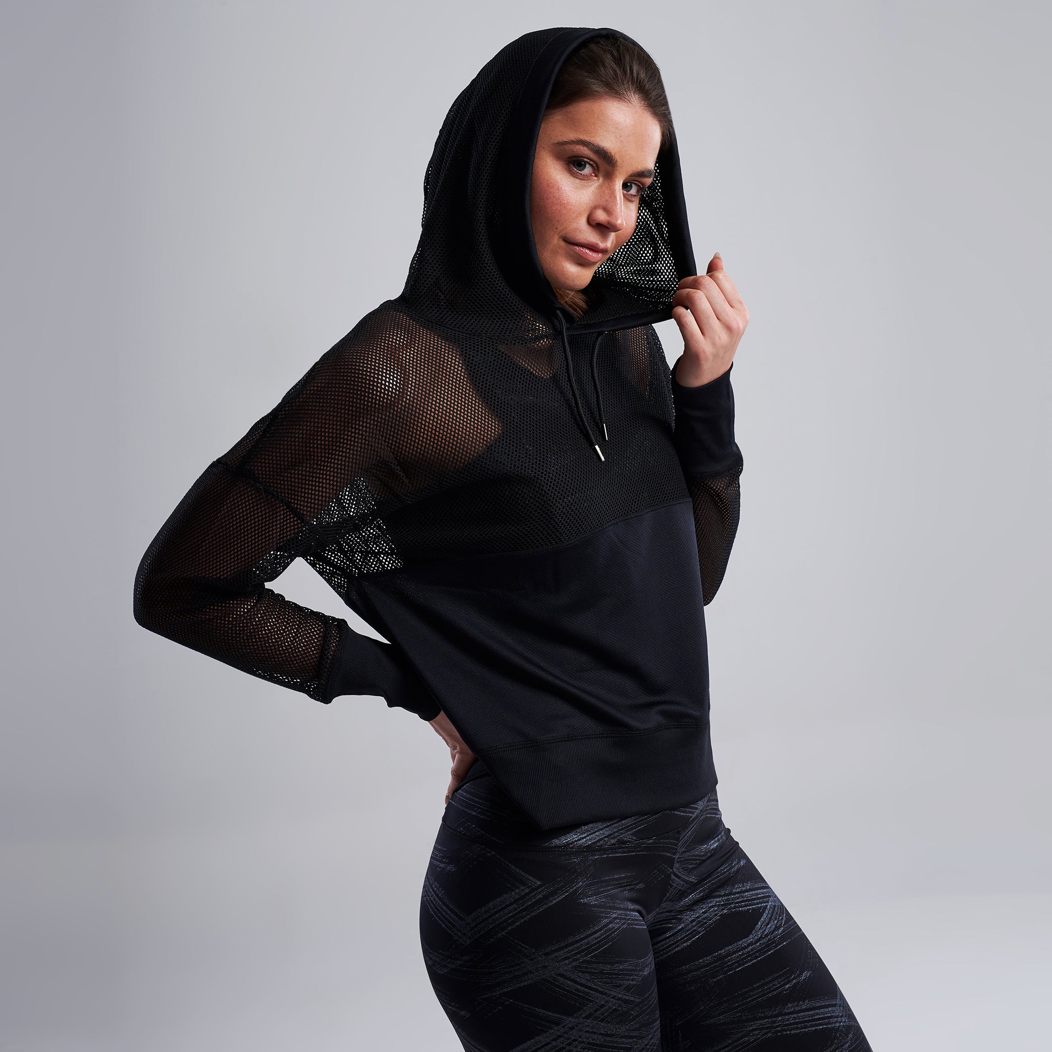 Thea Mesh Hoodie in Black