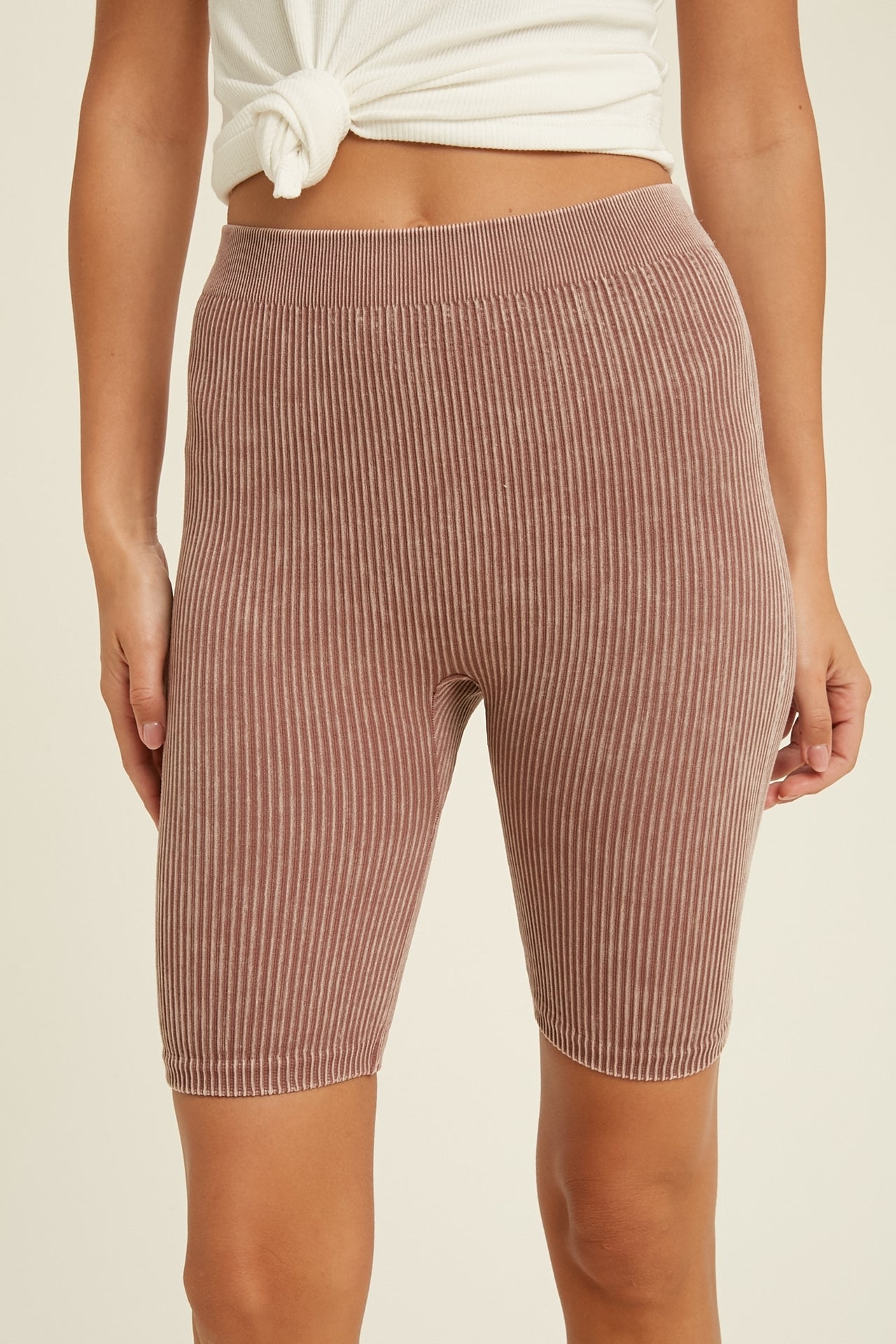 tan ribbed biker shorts