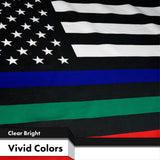 Thin Blue Green Red Line US Flag 3x5 Ft 3-Pack Printed 150D Polyester By G128