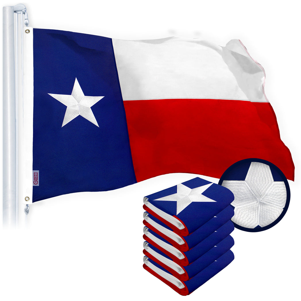 Texas TX State Flag 3x5FT 5-Pack Embroidered Spun Polyester By G128